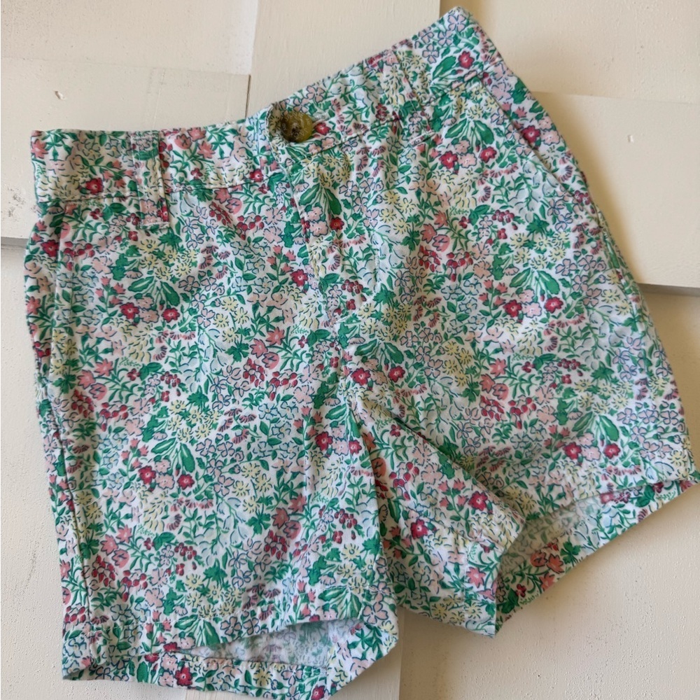 Janie and Jack Floral Print Girls Shorts - Green and Pink